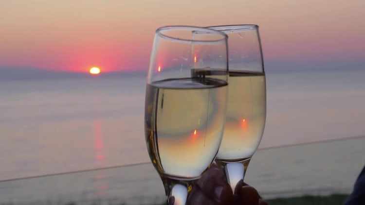 Clinking Champagne Glasses Against Sunset - Stock Video ...