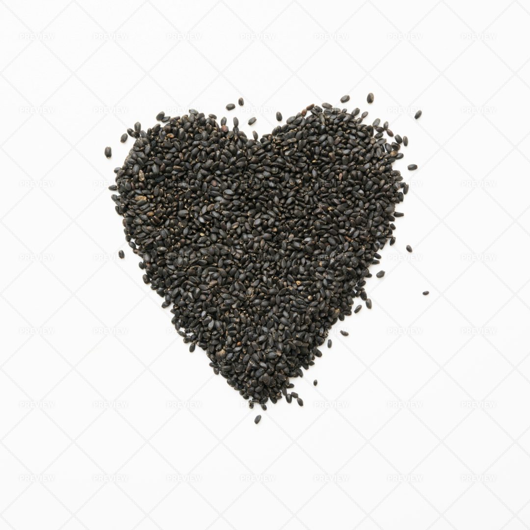 Heart Shape Of Basil Seeds: Stock Photos