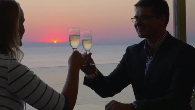Romantic Evening By Seaside Cafe: Stock Video