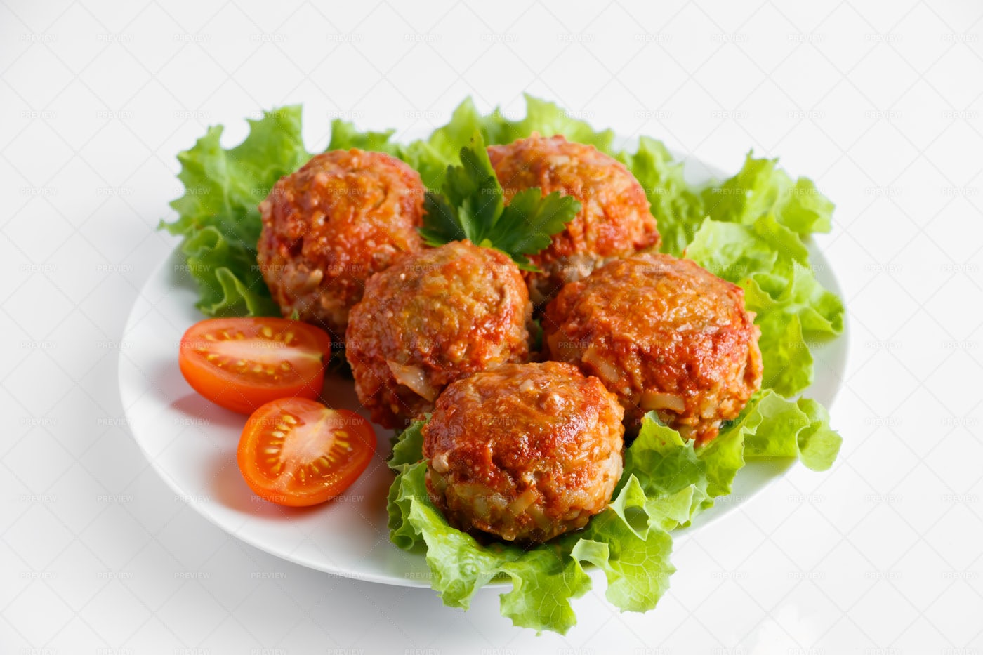 Meat Balls And Salad: Stock Photos