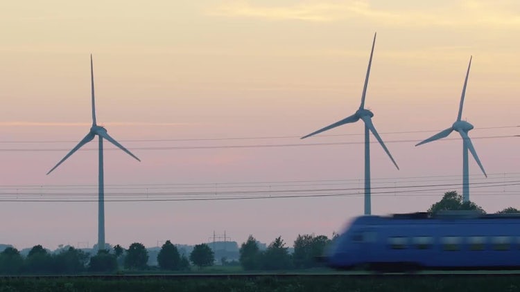 Train And Clean Energy Wind Turbines: Stock Video