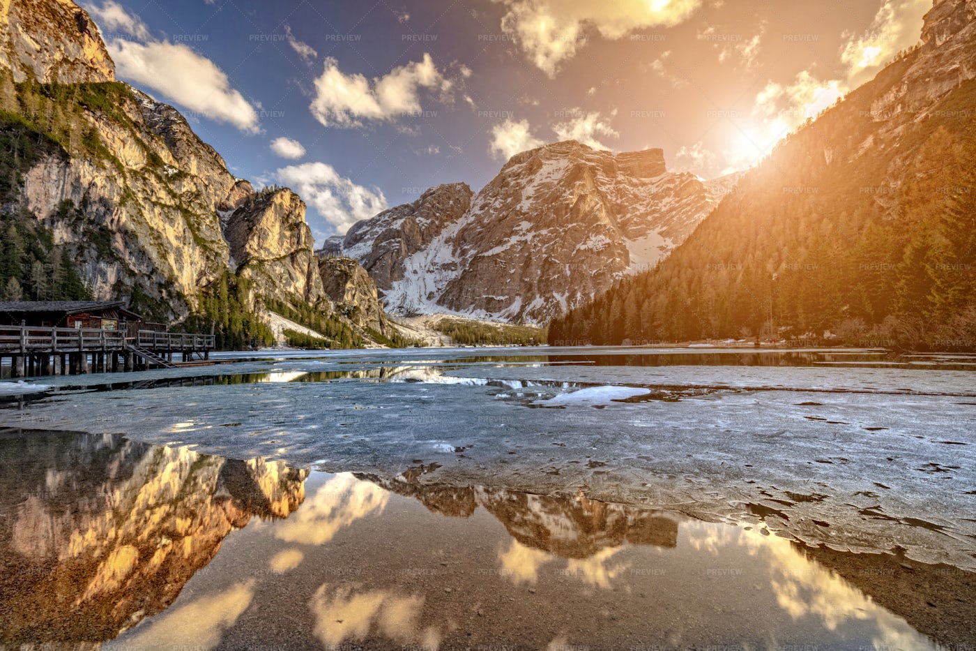 Braies Lake In Italy - Stock Photos | Motion Array