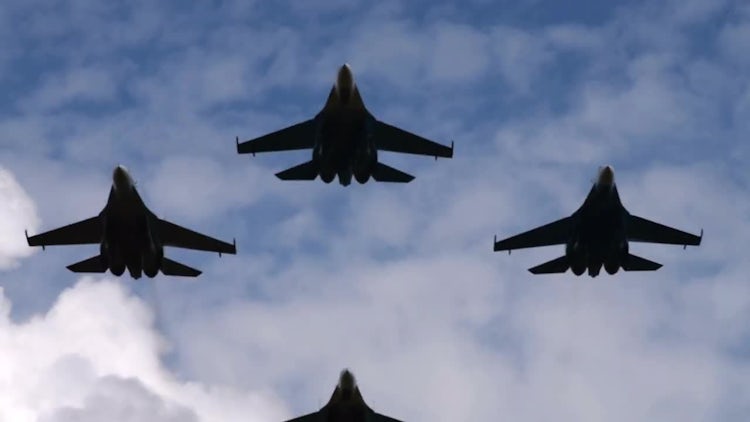 Low Angle Shot Of Fighter Jets: Stock Video