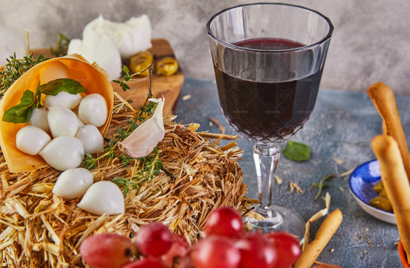Fresh Cheese And Wine: Stock Photos