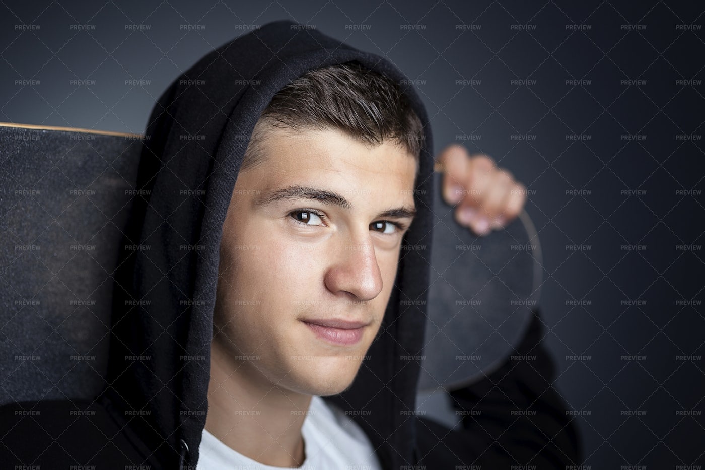 Smiling Boy With Skateboard: Stock Photos