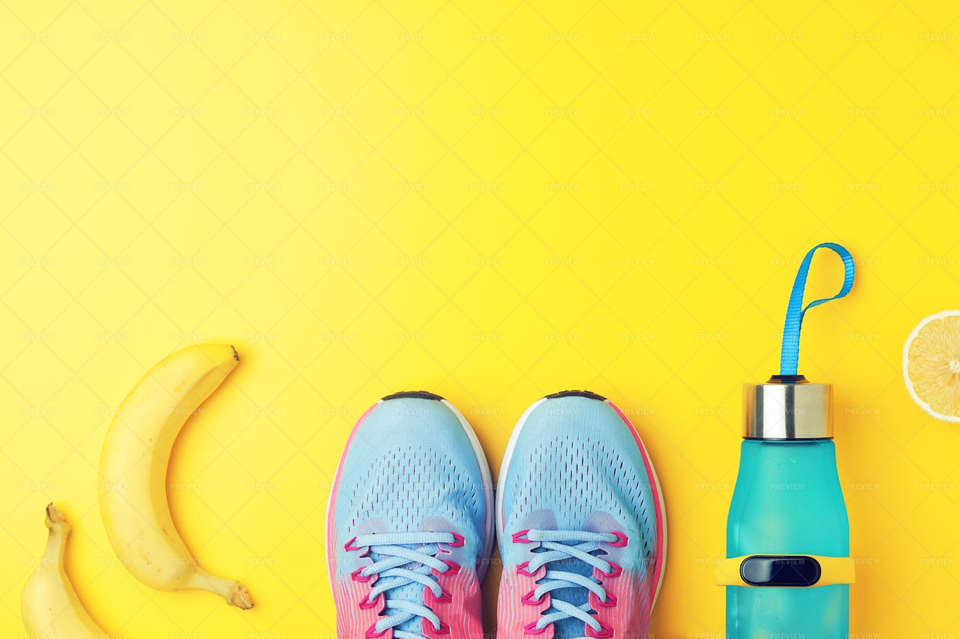 Water, Sneakers And Bananas: Stock Photos