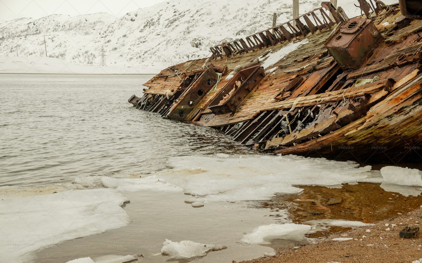 Remains Of A Scrapped Ship: Stock Photos