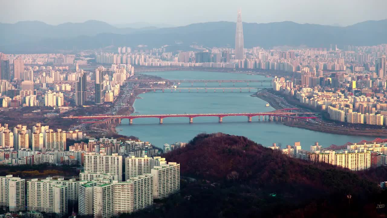 Seoul Cityscape Along Han River Stock Video Motion Array