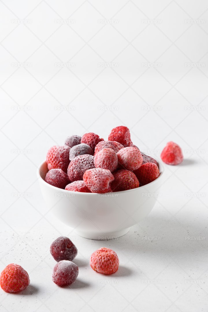 Frozen Strawberries And Cherries: Stock Photos
