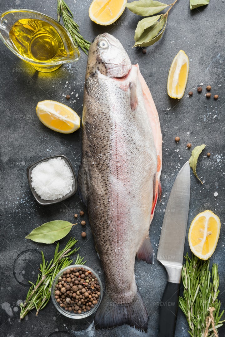 Fresh Trout With Spices: Stock Photos