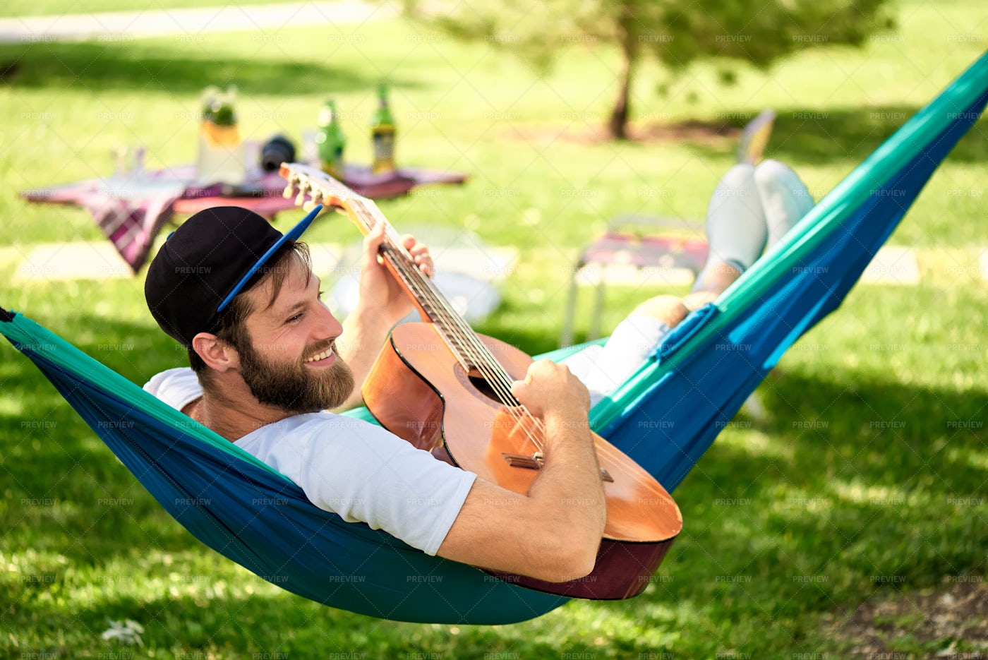 Guitar In The Hammock: Stock Photos