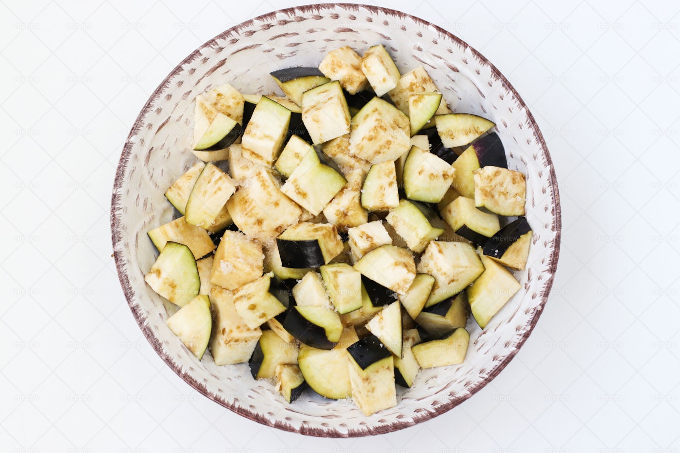 Eggplant Cut Into Cubes: Stock Photos