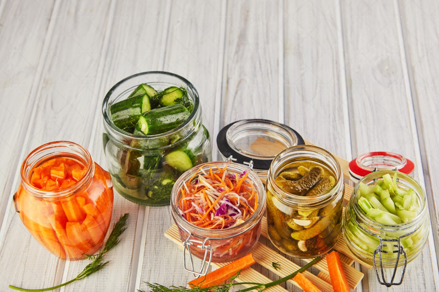 Vegetarian Food In Jars: Stock Photos
