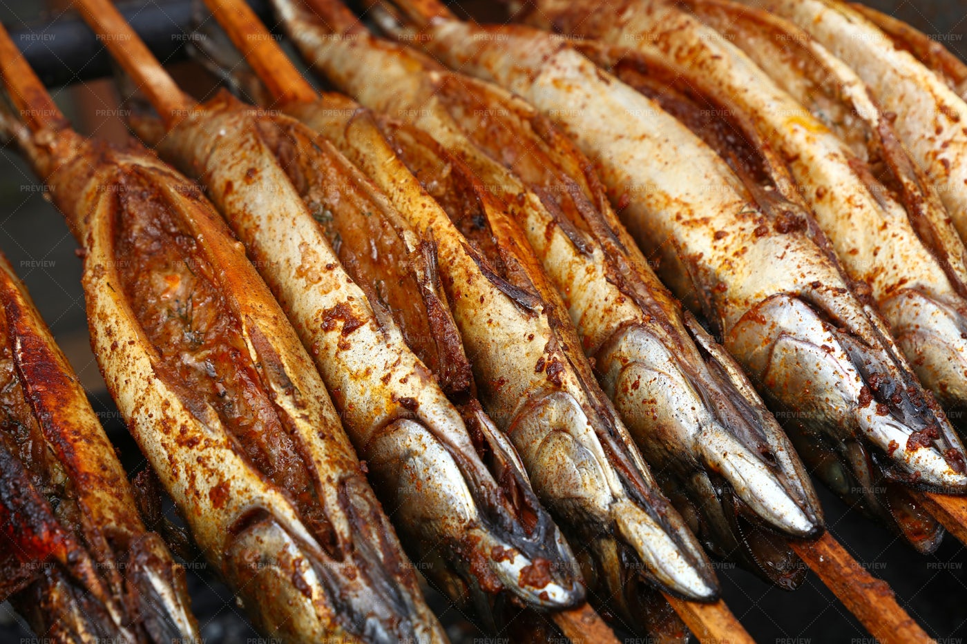 Mackerel Fish On The Grill: Stock Photos