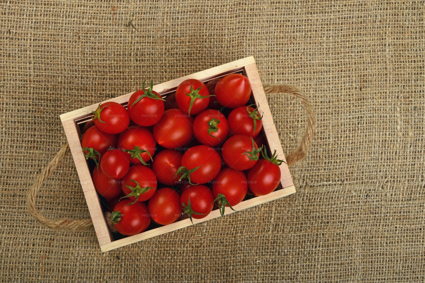 Cherry Tomatoes In A Wooden Box: Stock Photos