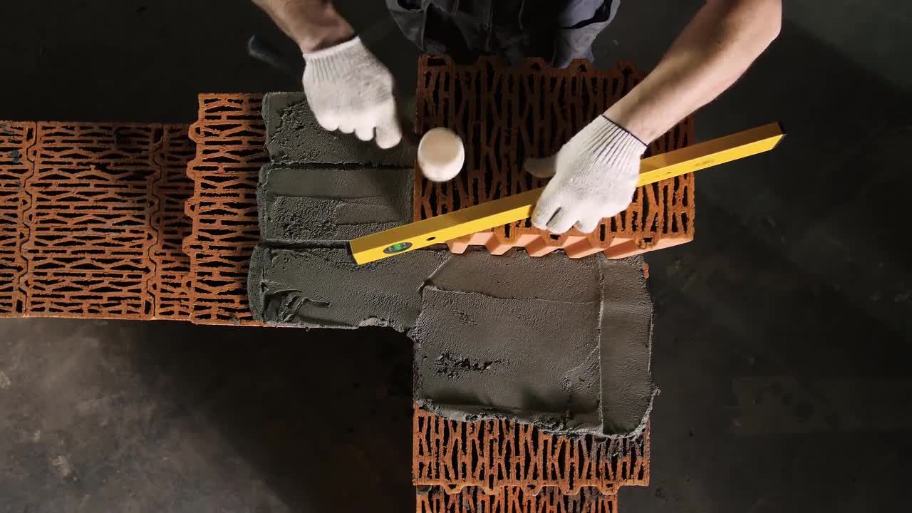 Builder Using Level For Masonry Stock Video Motion Array