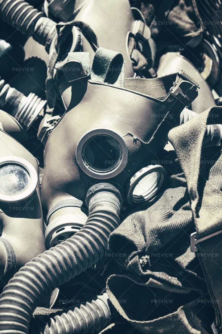 Vintage Gas Respirator Masks: Stock Photos