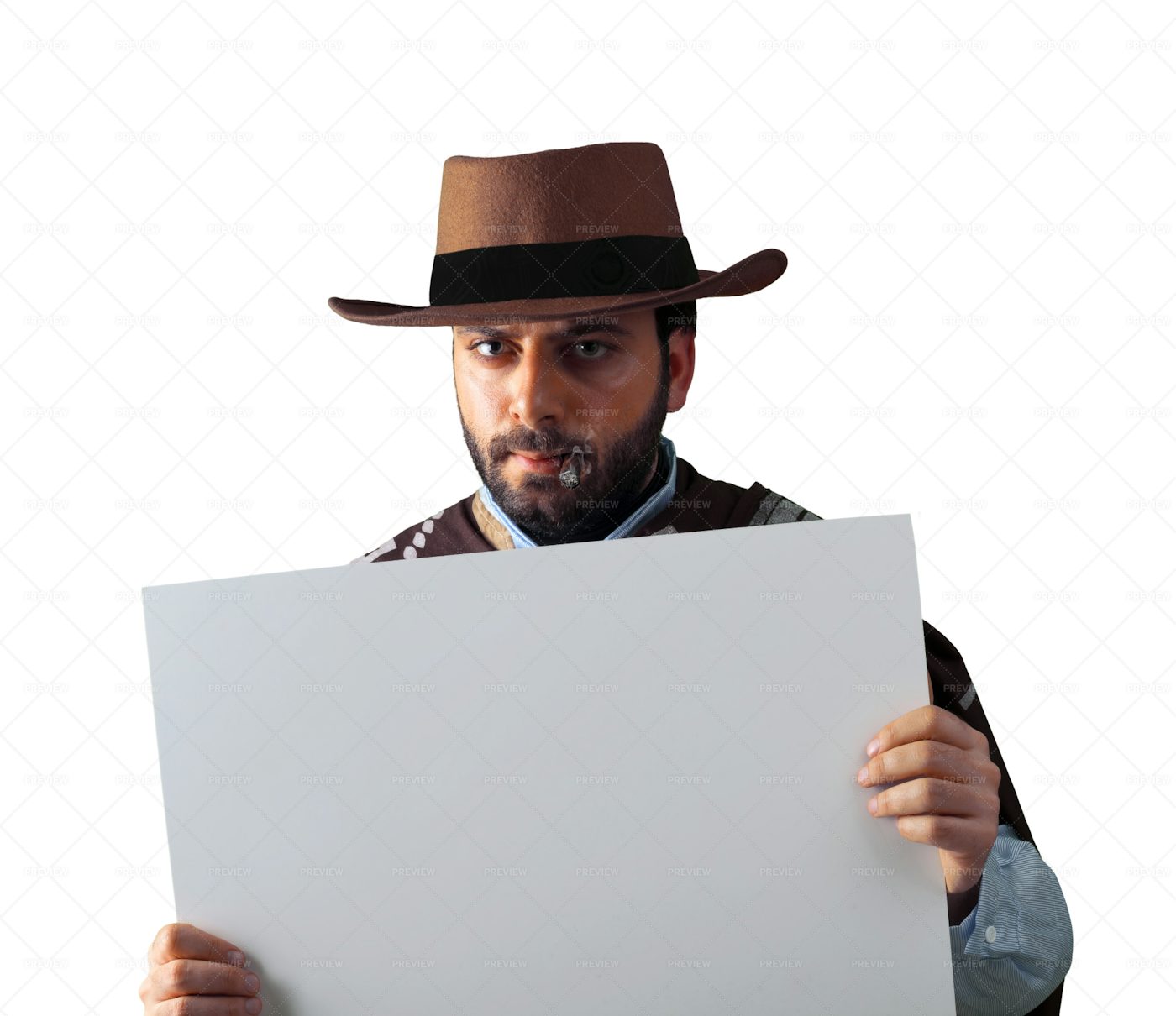 Western Gunman With A Sign: Stock Photos