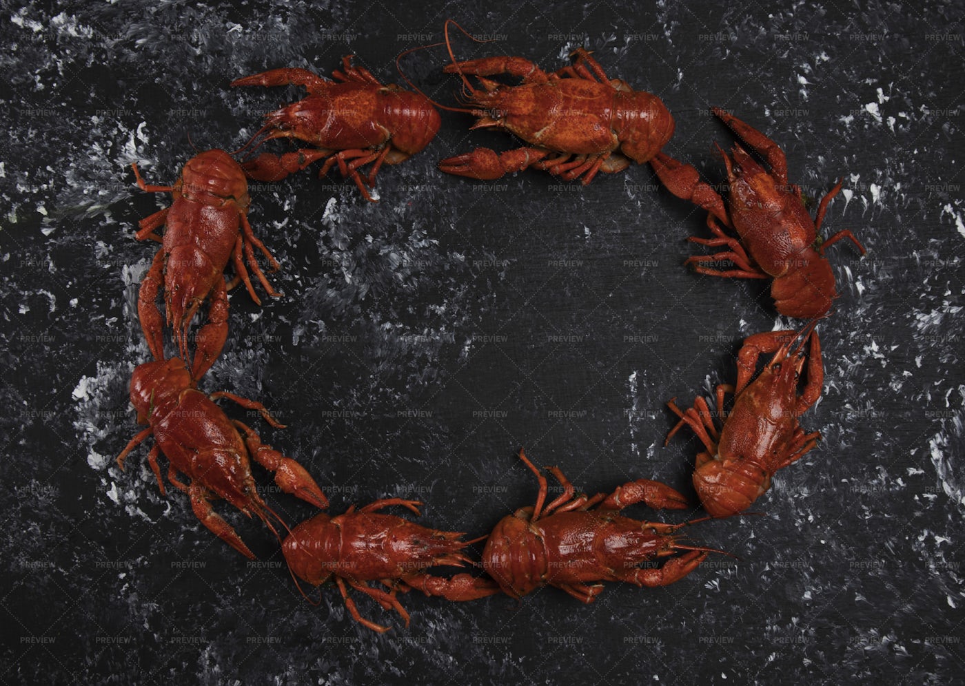 Boiled Crayfish In A Circle: Stock Photos
