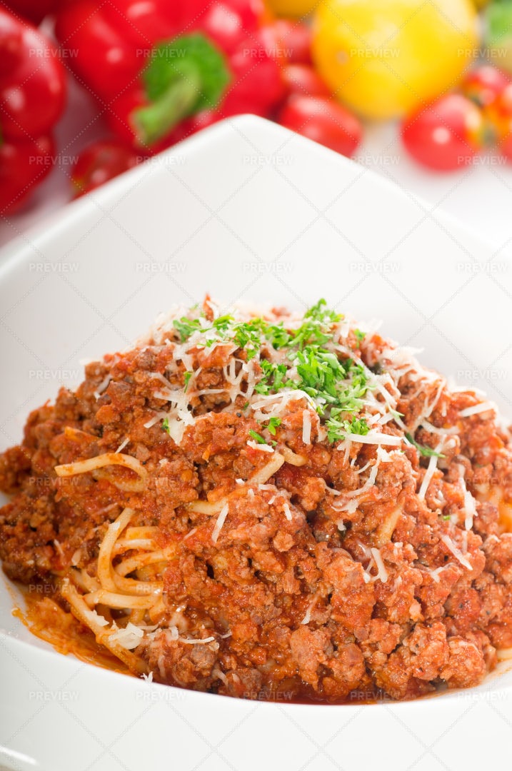 Spaghetti Pasta With Bolognese Sauce: Stock Photos