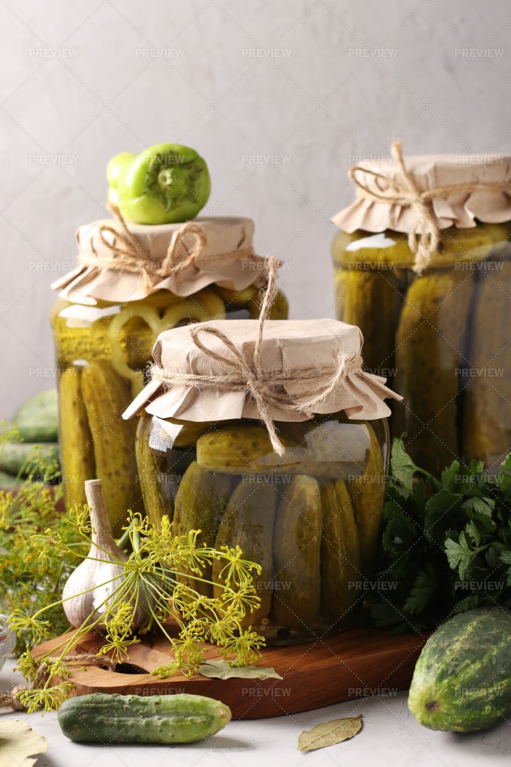 Marinated Cucumbers With Garlic: Stock Photos
