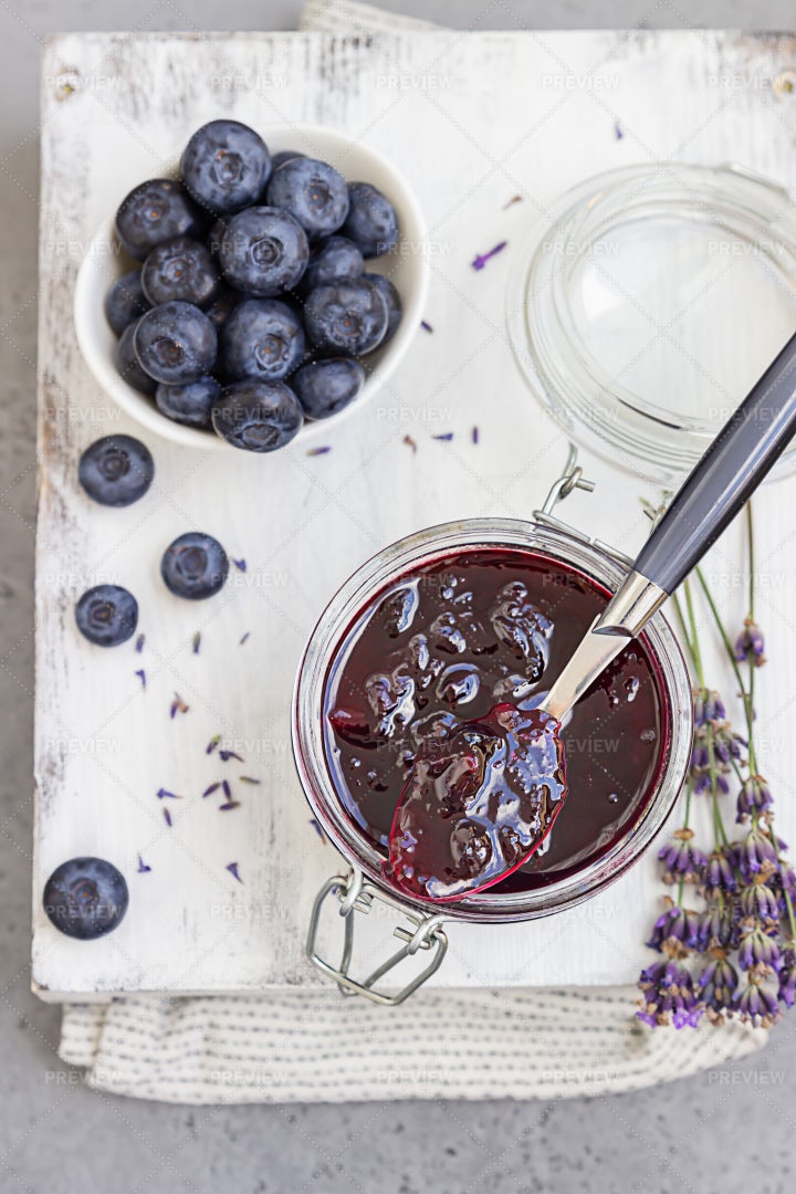 Fresh Blueberries And Jam: Stock Photos