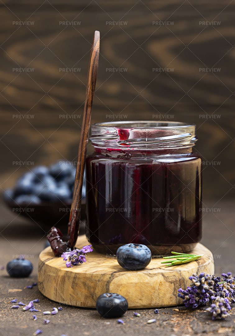 Blueberry Jam With Lavender: Stock Photos