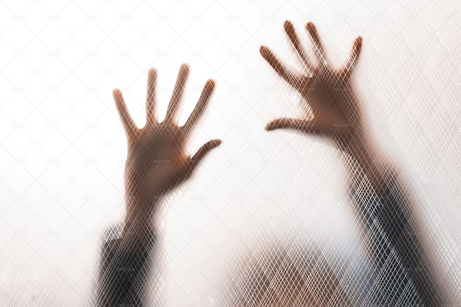 Hands Through Transparent Wall - Stock Photos | Motion Array