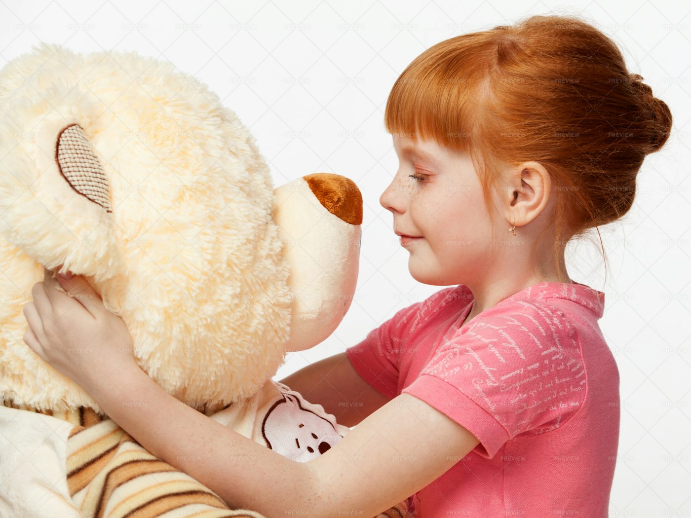 Happy Girl Hug Bear Toy: Stock Photos