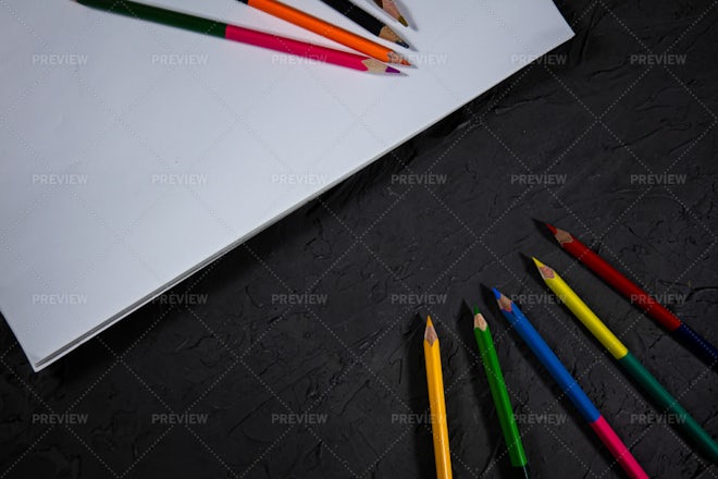 Colored Pencils In A Row - Stock Photos