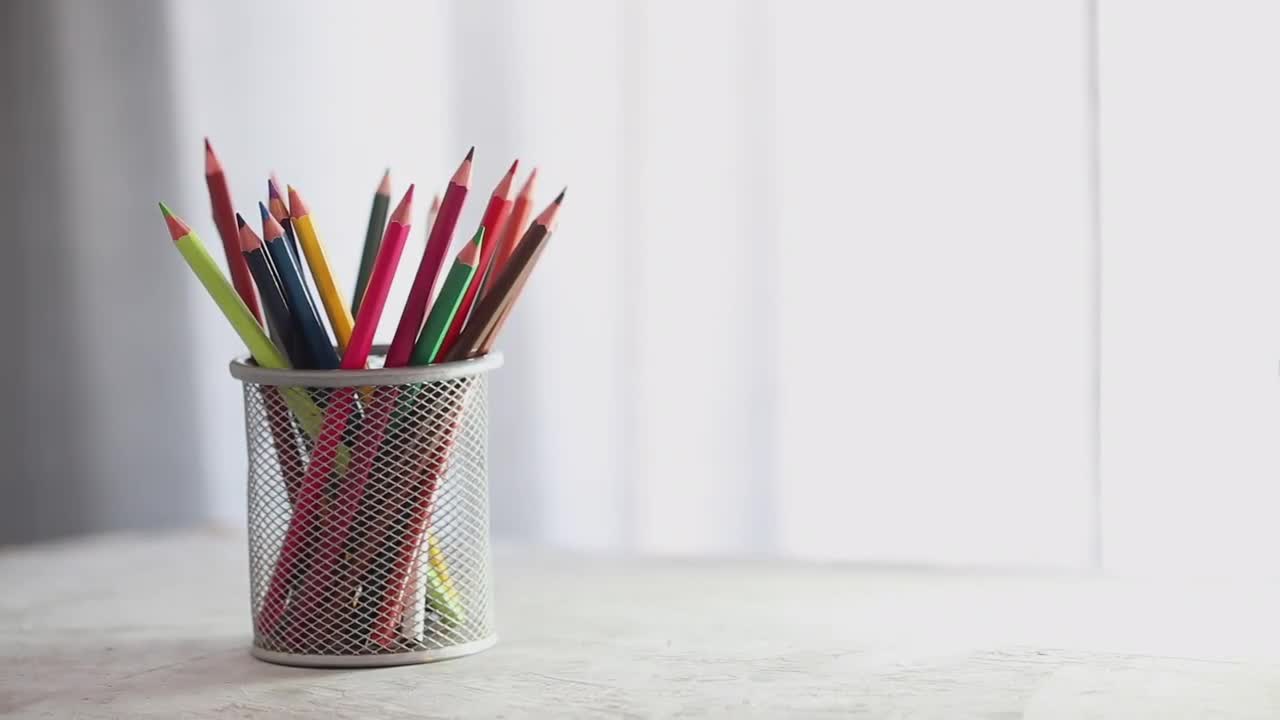 Colored Pencils On The Table Stock Video Motion Array