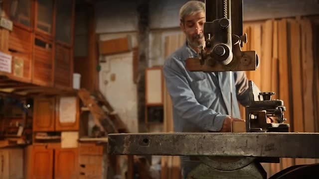 Carpenter Cuts Wood : Stock Video
