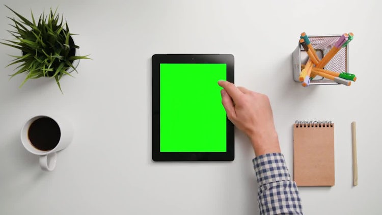 Man Using A Green Tablet: Stock Video