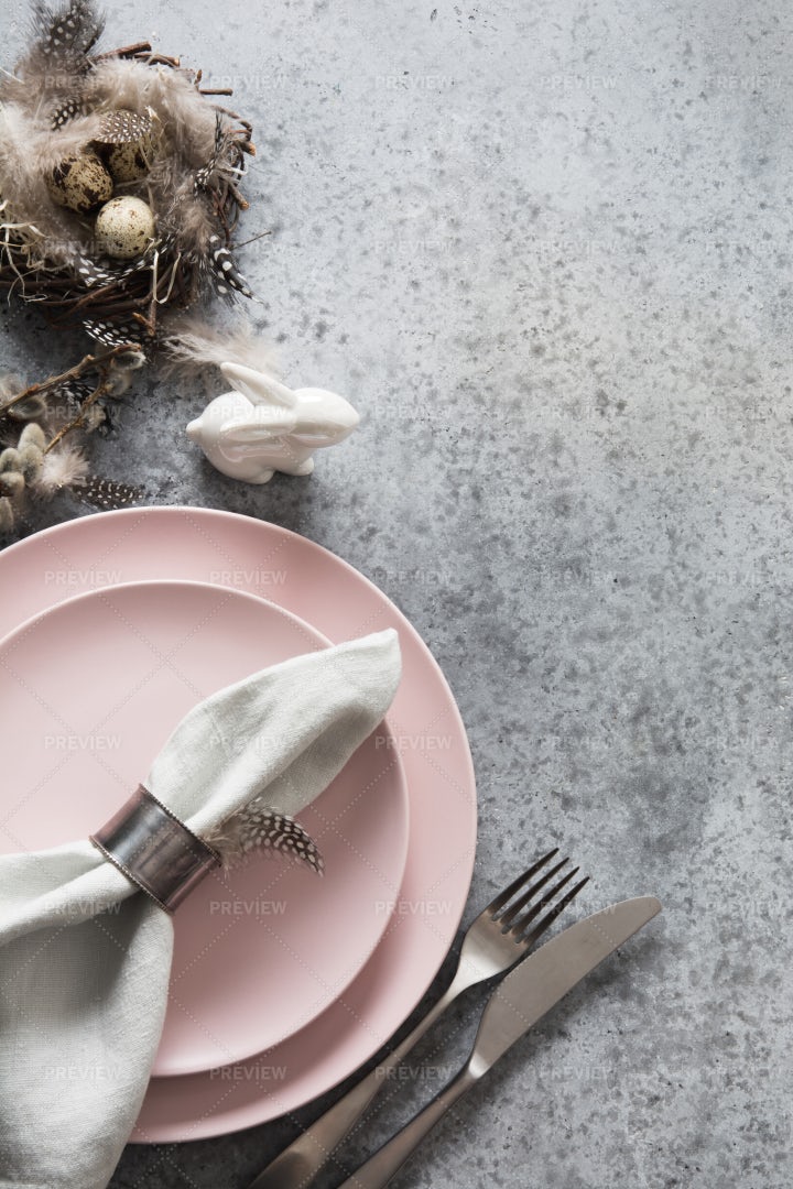 Pink Easter Table Setting Background: Stock Photos