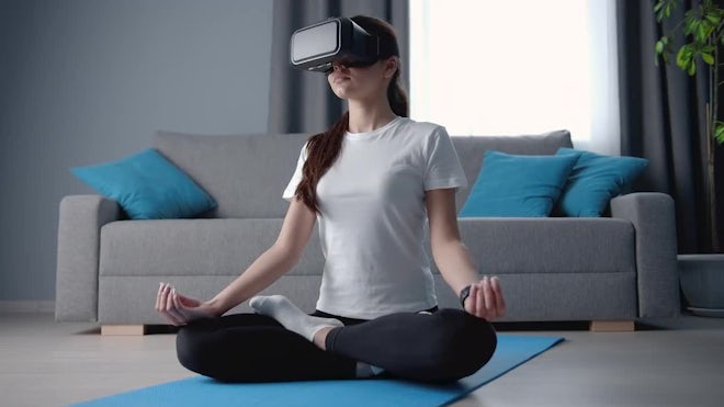 VR Headset During Yoga Meditation - Stock Video