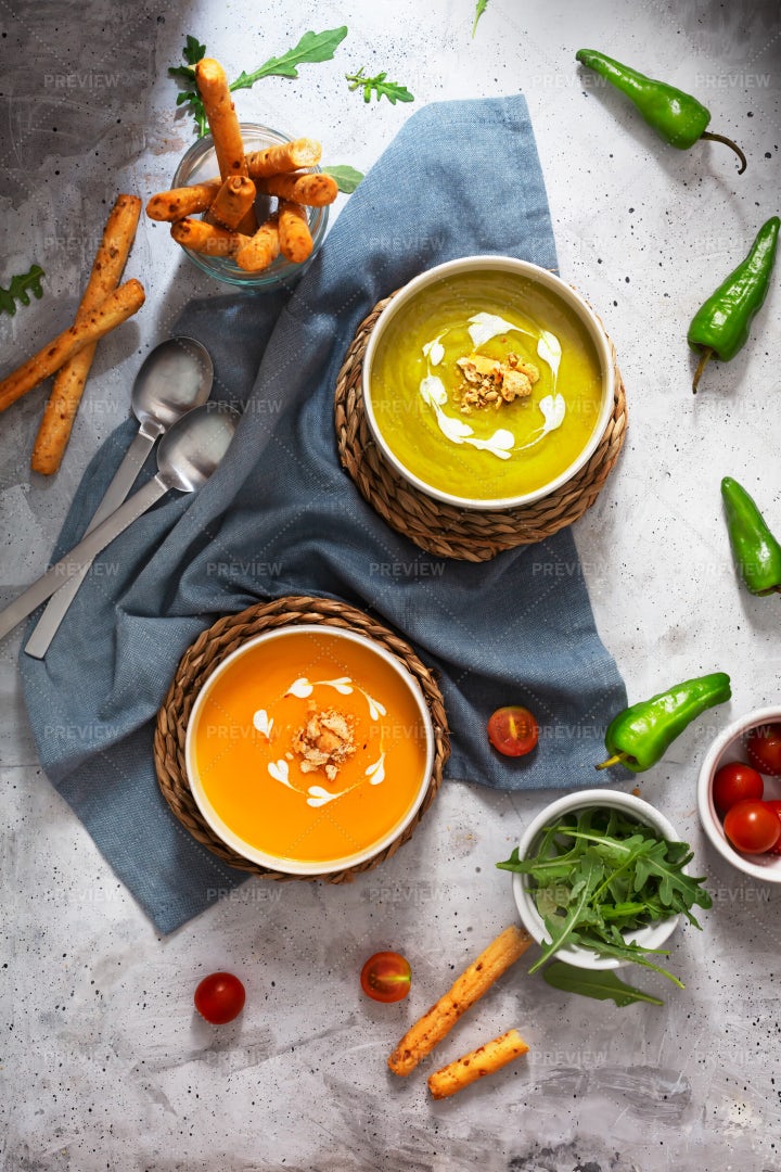 Cream Of Pumpkin And Vegetable Soup: Stock Photos