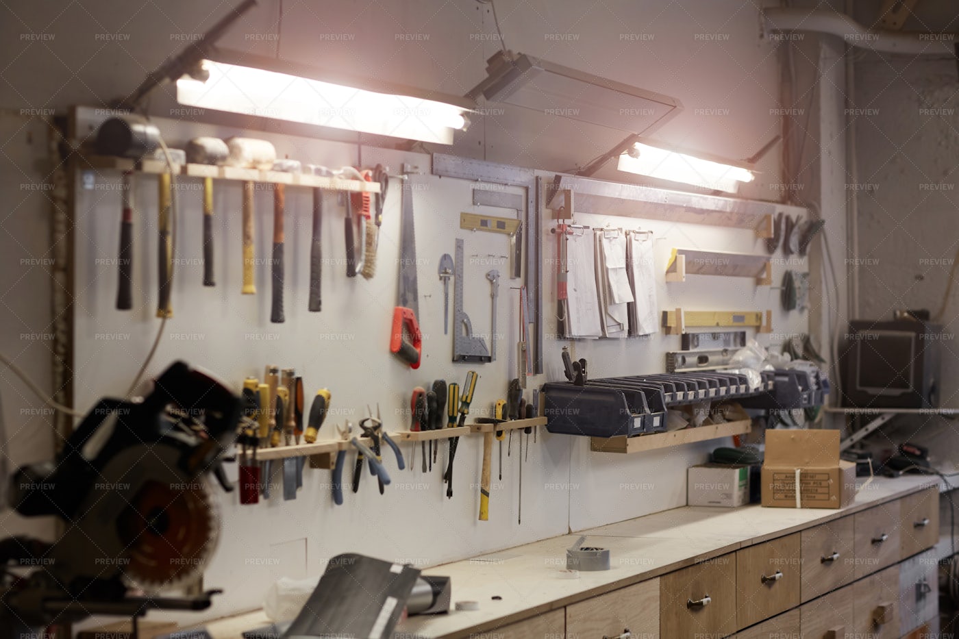 Workshop With Work Tools: Stock Photos