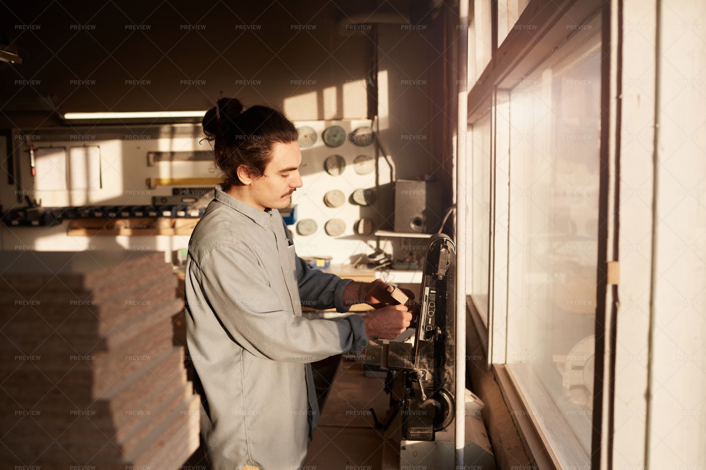 Carpentry Factory With Worker: Stock Photos