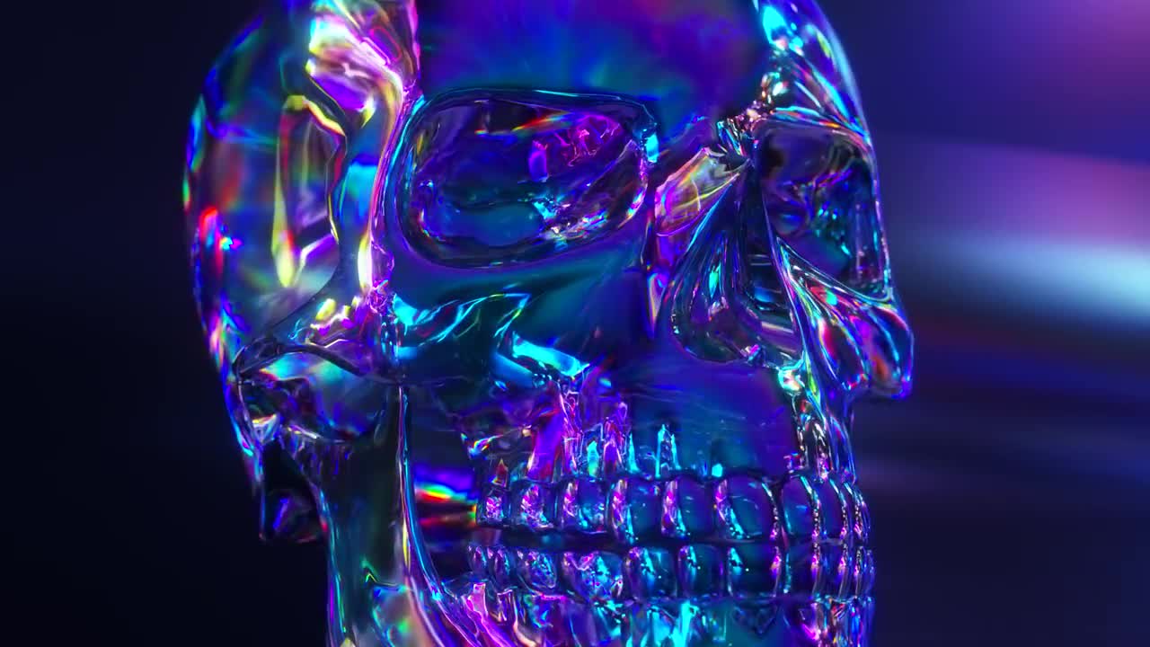 Reflective Iridescent Human Skull Loop Stock Motion Graphics Motion