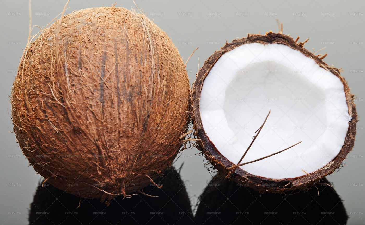 Whole And Halved Coconut: Stock Photos