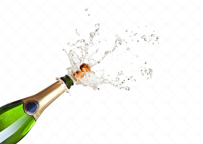 Popping Champagne Cork On White - Stock Photos