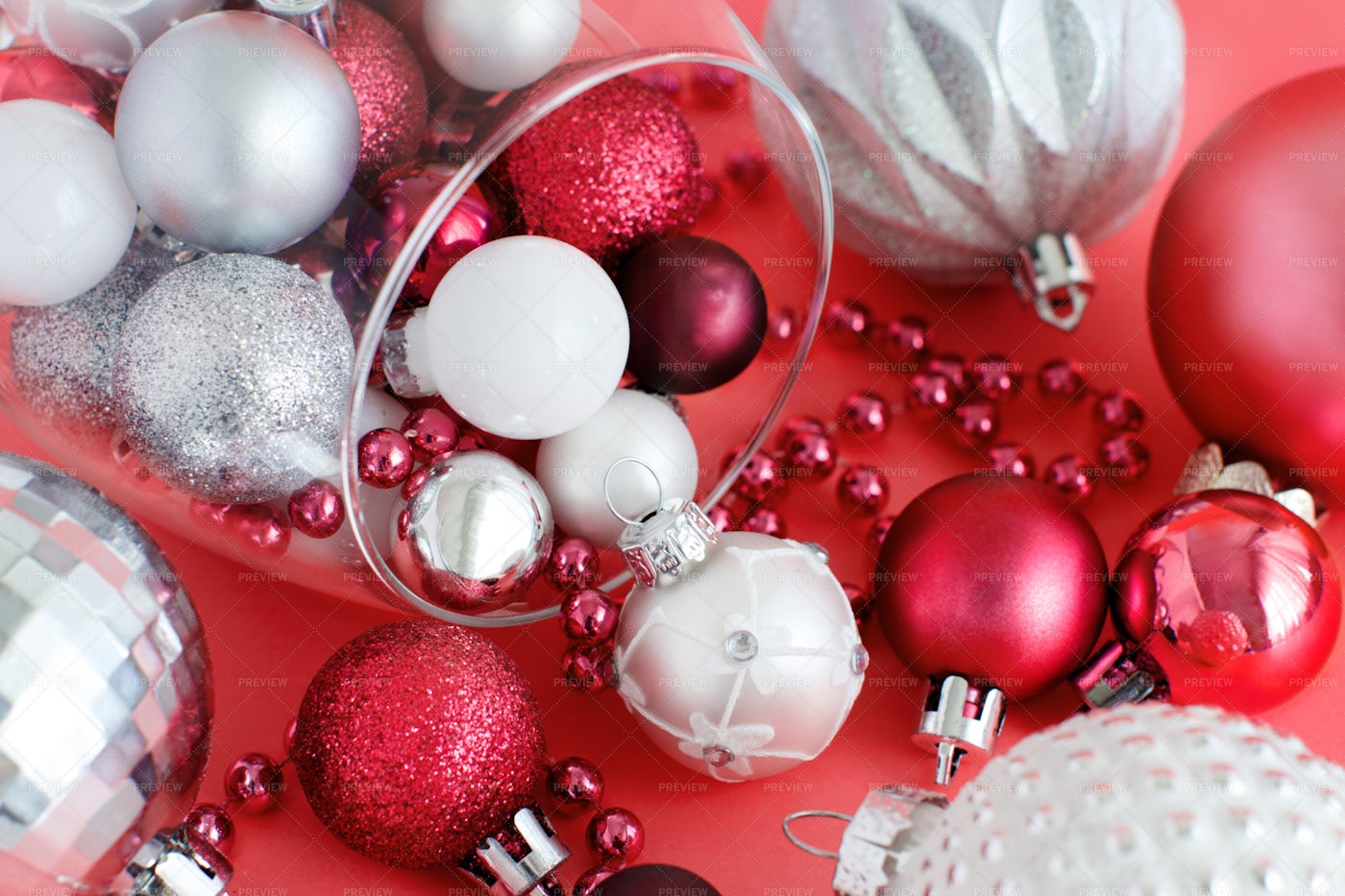 Christmas Decorations On Red: Stock Photos