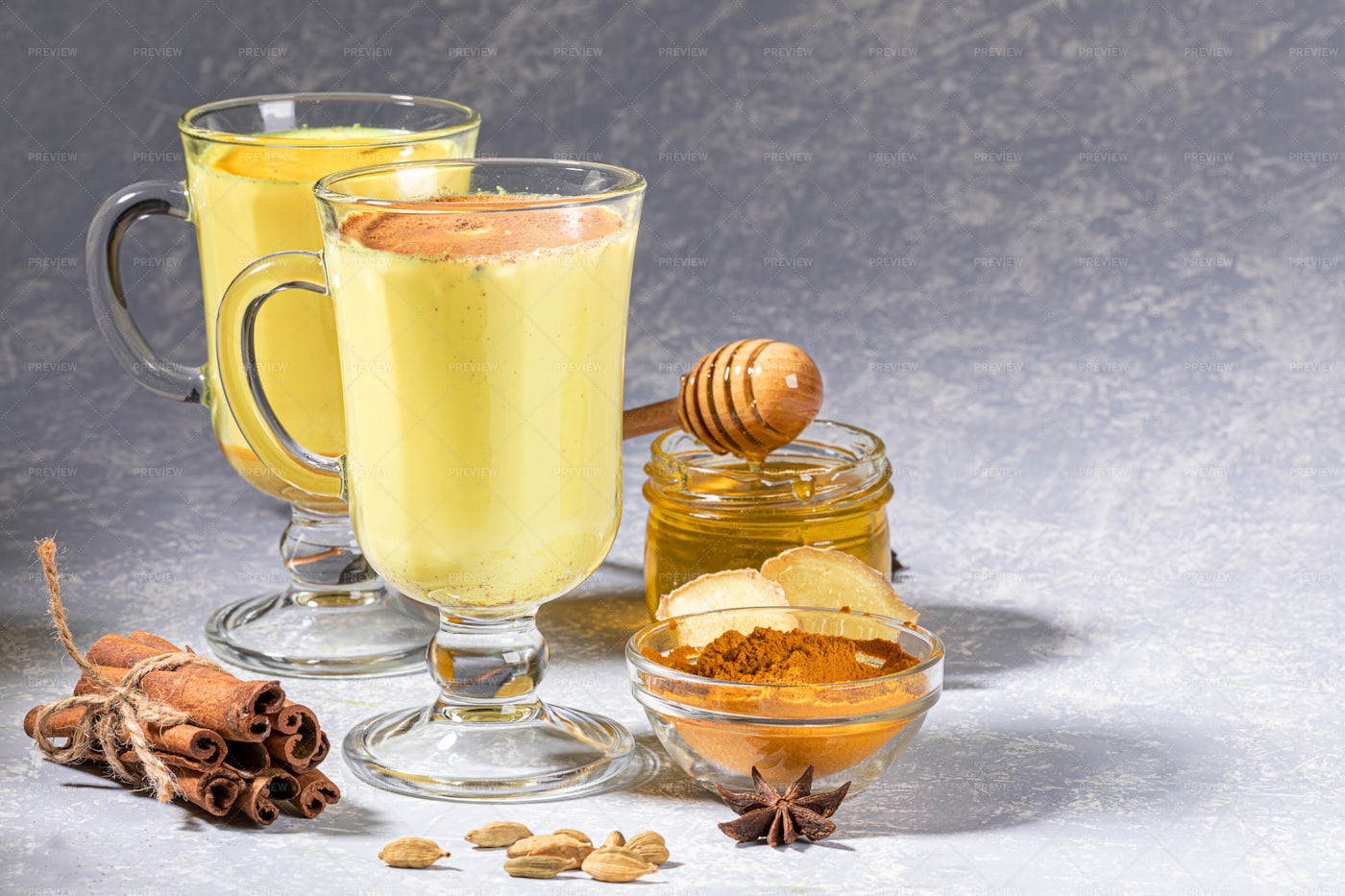 Two Glasses Of Golden Milk: Stock Photos