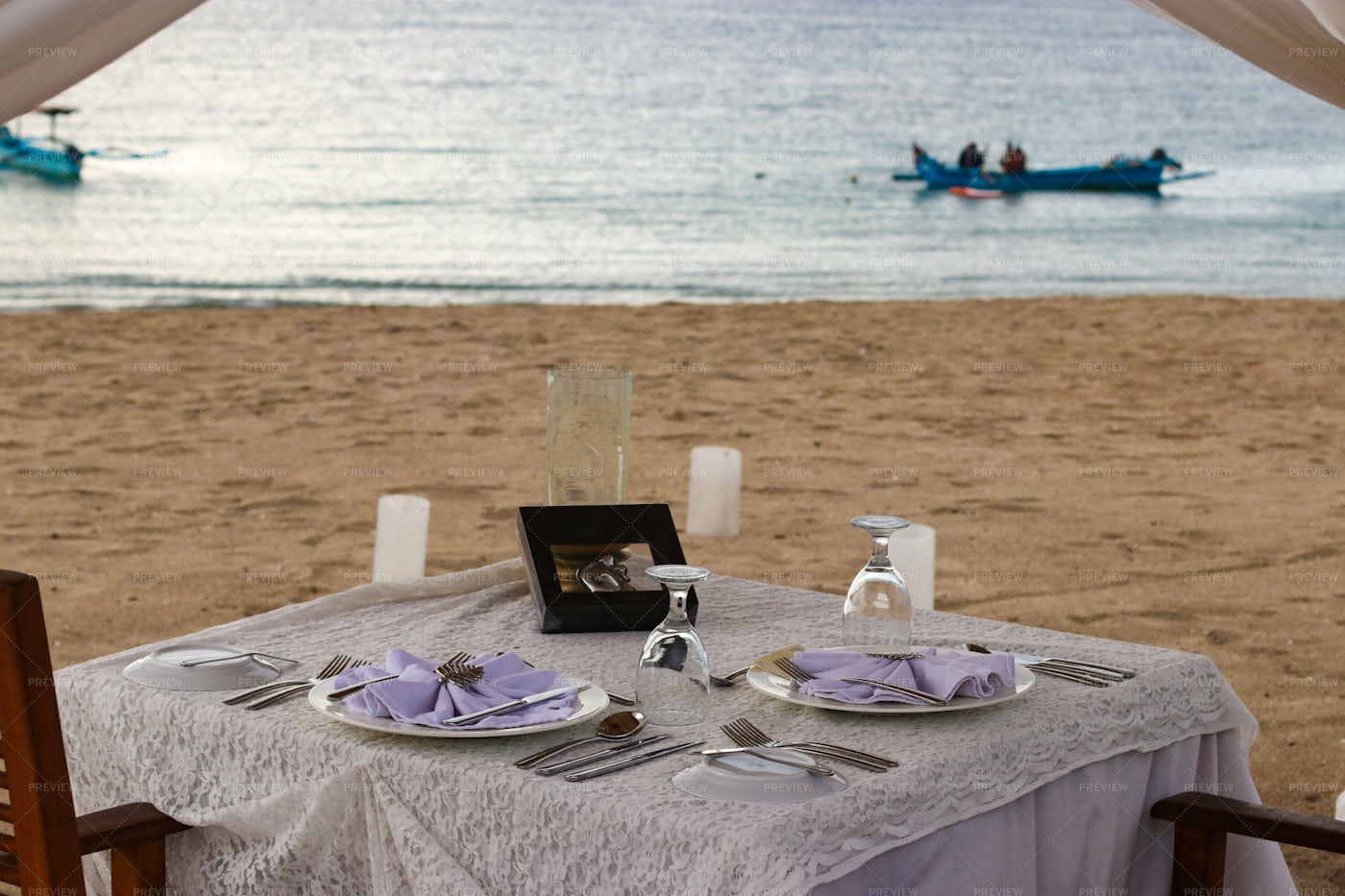 Romantic Dinner By The Ocean: Stock Photos