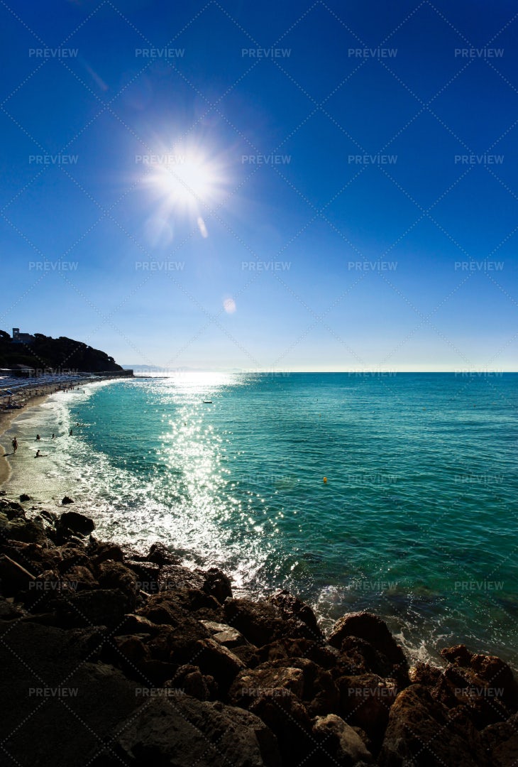 Ligurian Beach In Italy: Stock Photos