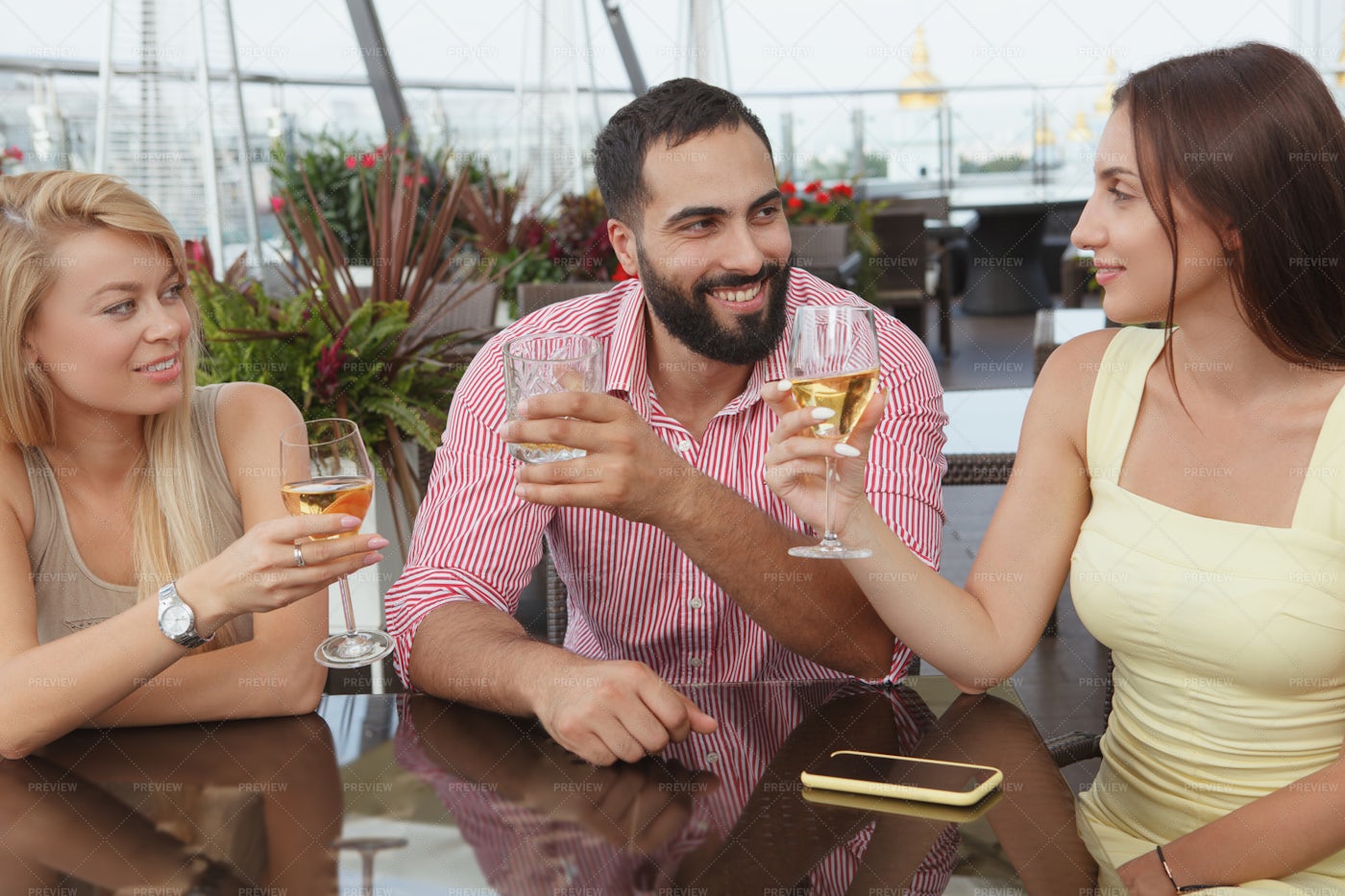 Friends Drinking On The Rooftop: Stock Photos