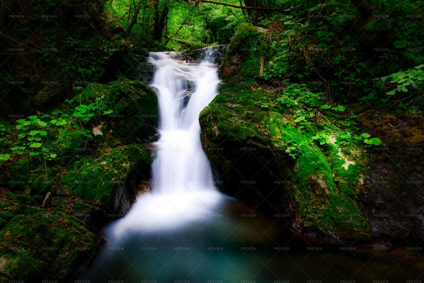 Woodland Waterfall Long Exposure: Stock Photos