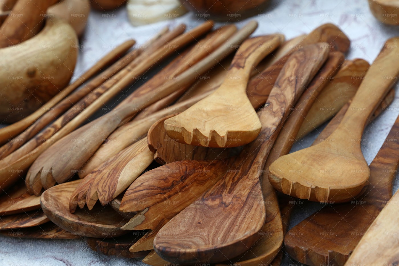 Wooden Carved Cooking Utensils: Stock Photos