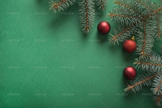 Christmas Border With Evergreen Branches - Stock Photos