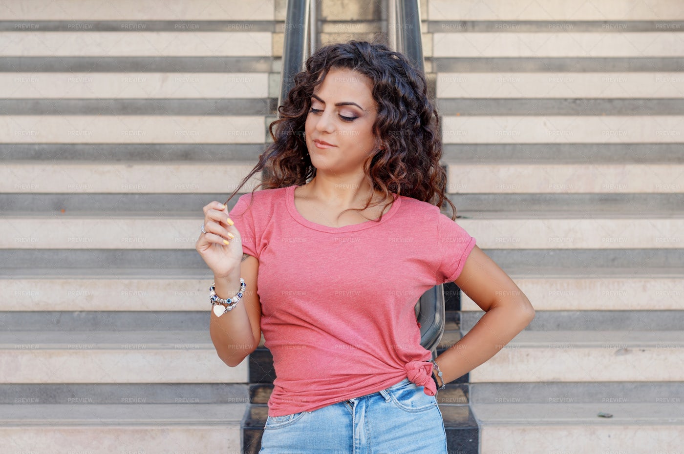 Woman Near The Stairs: Stock Photos